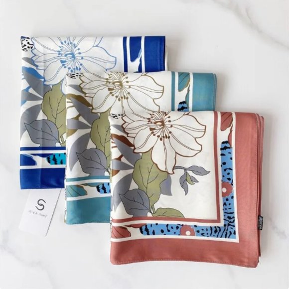 ๐50% OFF/3+...Silk-Feel Floral Pattern Scarf (Green) - Picture 8 of 8